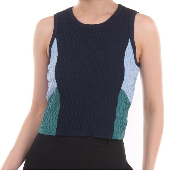 NWOT Jonathon Simkhai crop sweater colorblock textured Size M - Picture 3 of 9